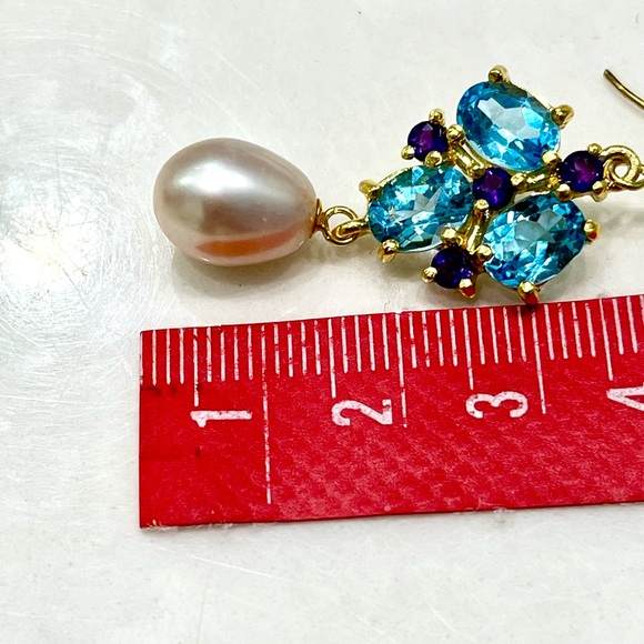Genuine Pearl Topaz Amethyst 14KGP Earrings - Picture 7 of 7